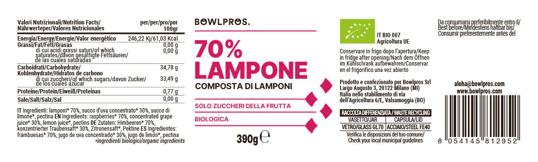 Composta 70% Lampone | Frutta 100% Italiana