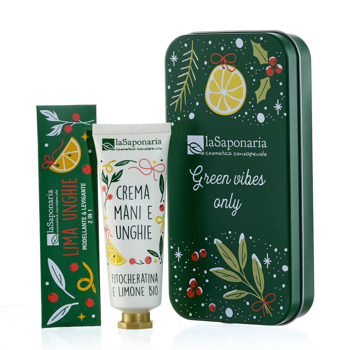 Scrigno Green Vibes Only | Crema Mani Fitocheratina e Limone + Limetta Bosco D'Inverno