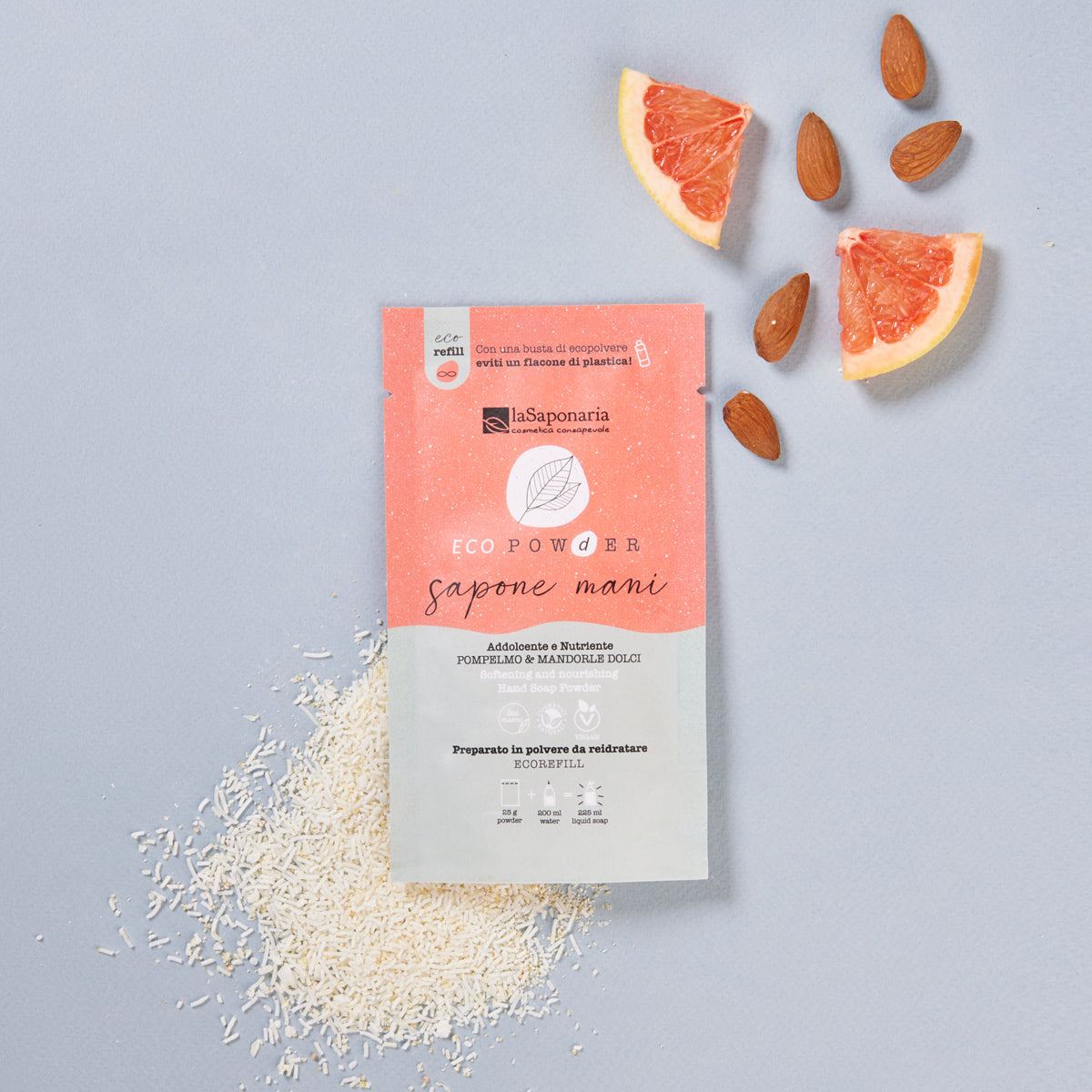 Eco Pow(d)er | Sapone Mani in Polvere Addolcente Pompelmo & Mandorle Dolci
